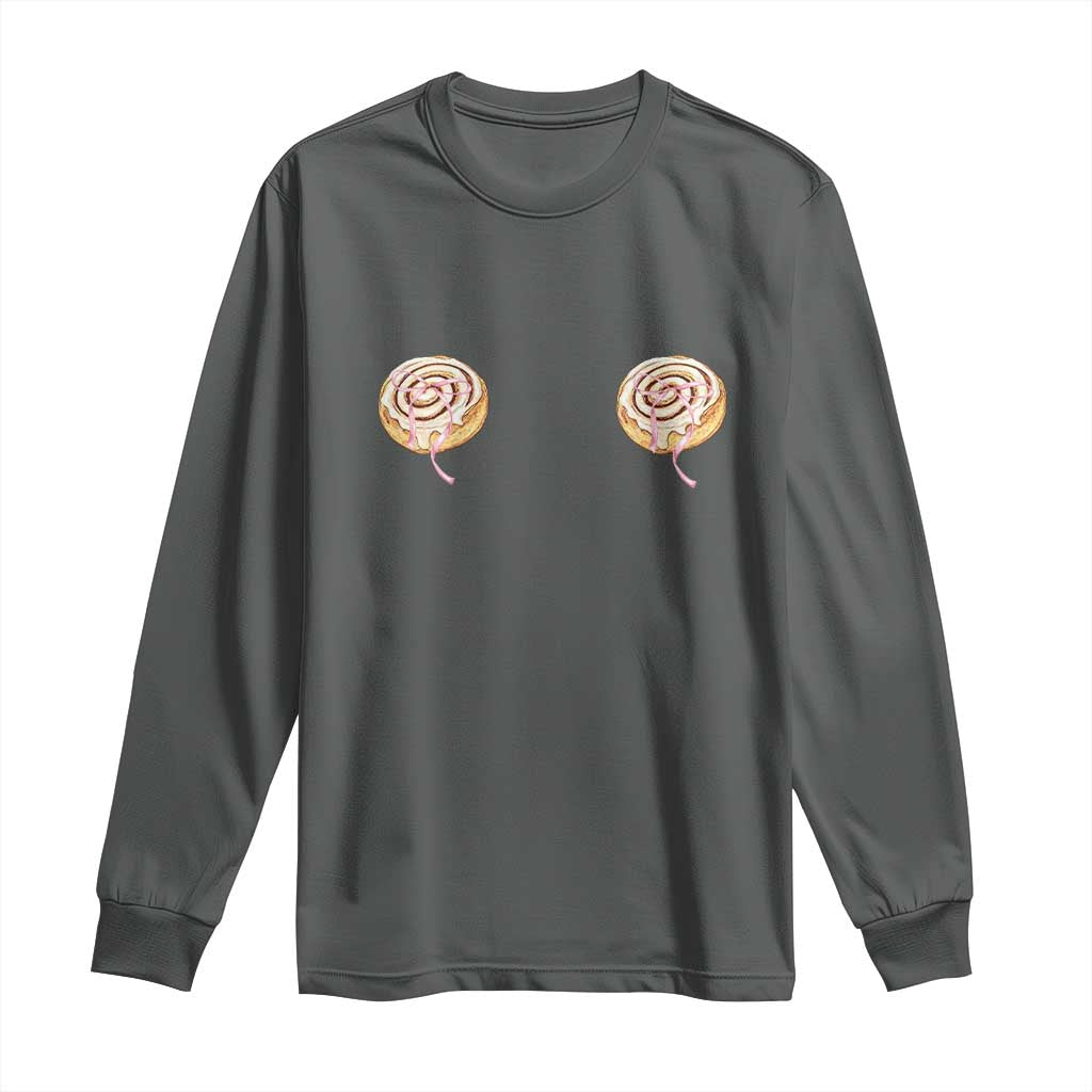 Funny Cinnamon Roll Long Sleeve Shirt Double Bakery Meme TS14 Dark Heather Print Your Wear