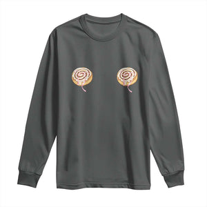 Funny Cinnamon Roll Long Sleeve Shirt Double Bakery Meme TS14 Dark Heather Print Your Wear