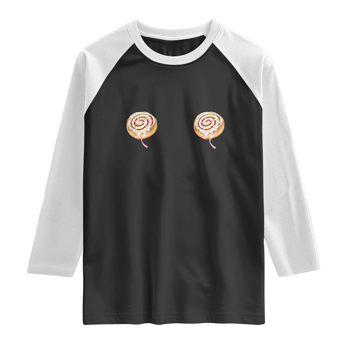Funny Cinnamon Roll Raglan Shirt Double Bakery Meme TS14 Black White Print Your Wear