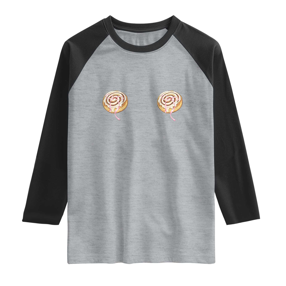 Funny Cinnamon Roll Raglan Shirt Double Bakery Meme TS14 Heather Gray Black Print Your Wear