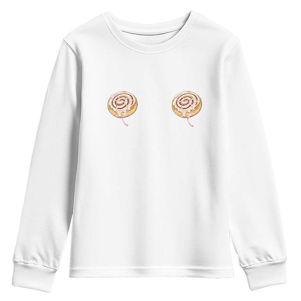 Funny Cinnamon Roll Youth Sweatshirt Double Bakery Meme TS14 White Print Your Wear