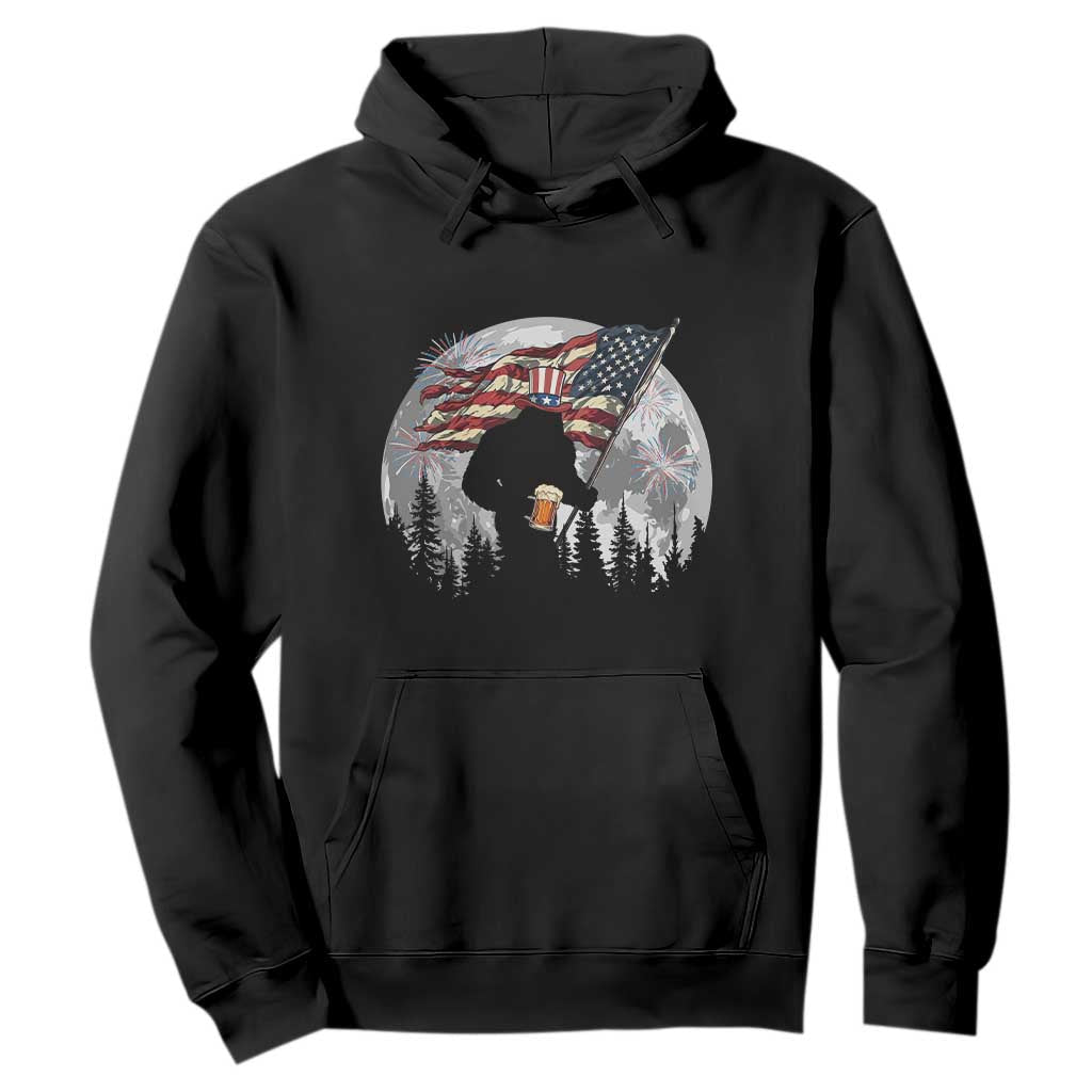 Bigfoot Drinking Beer 4th of July Hoodie Sasquatch Hiking Moon American Flag TS14 Black Print Your Wear