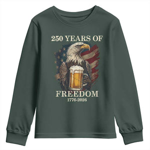 250 Years Of Freedom Youth Sweatshirt Bald Eagle Drinking Beer American Flag TS14 Dark Forest Green Print Your Wear