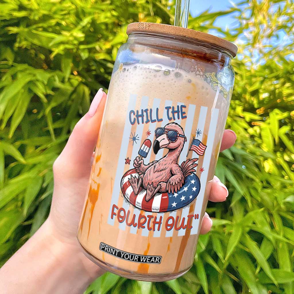 Chill The Fourth Out Glass Can Flamerica Flamingo 4th Of July TS14 White Print Your Wear