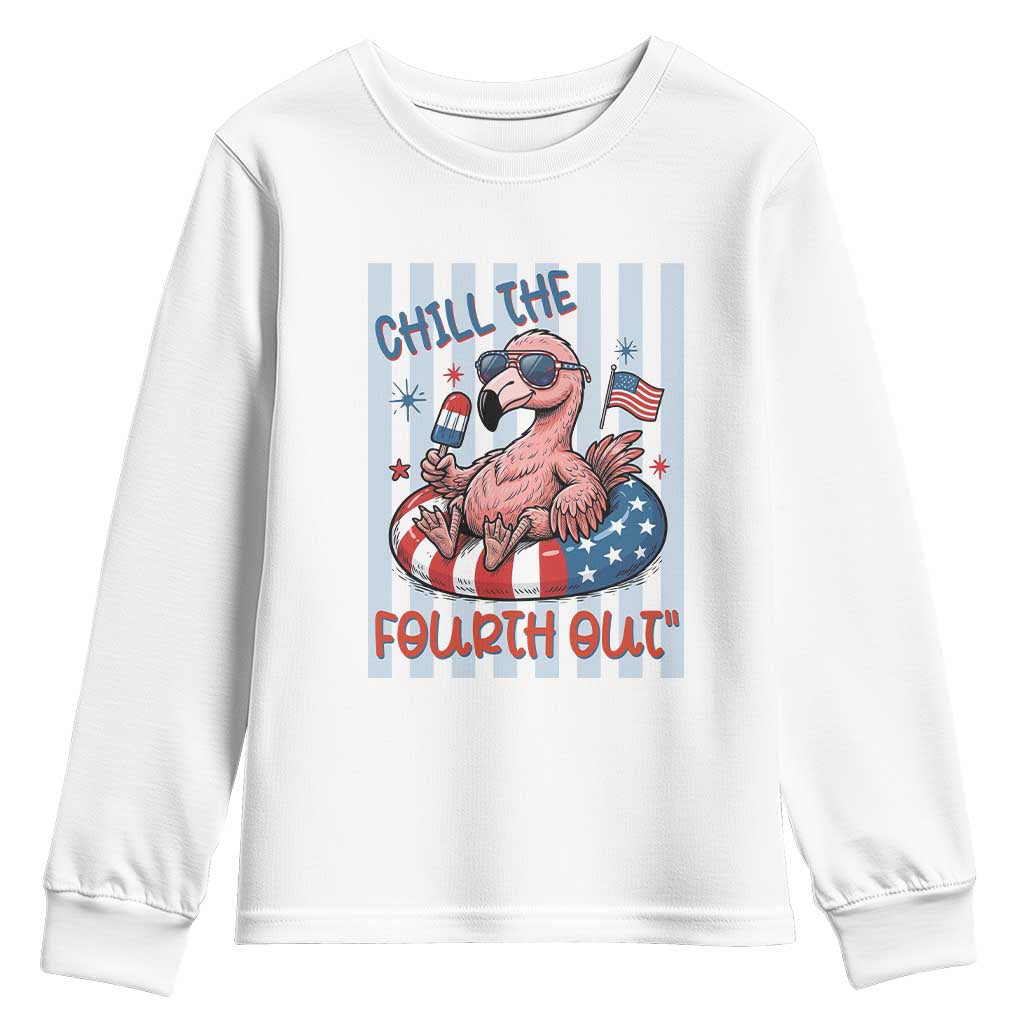 Chill The Fourth Out Youth Sweatshirt Flamerica Flamingo 4th Of July TS14 White Print Your Wear