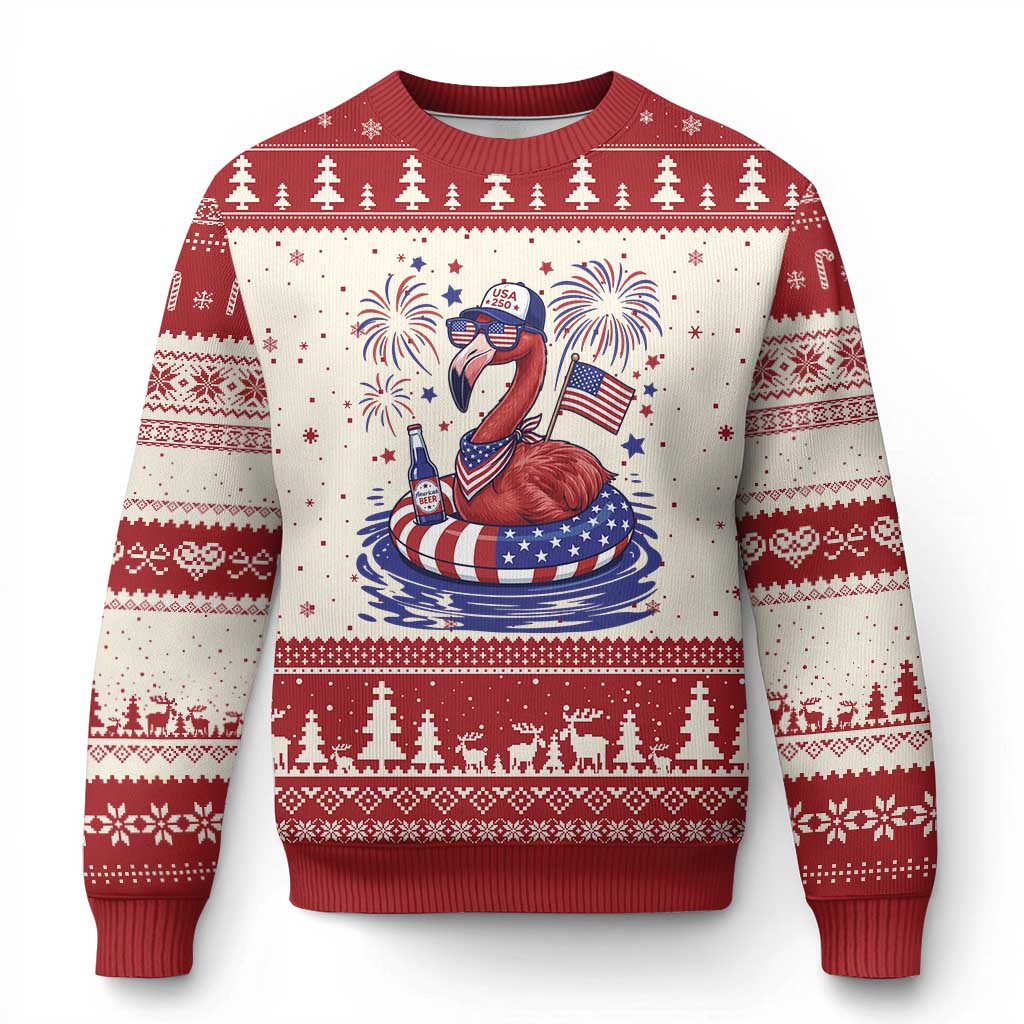 Flamingo 4Th Of July Patriotic USA American Flag Ugly Christmas Sweater TS14 Beige Red Print Your Wear