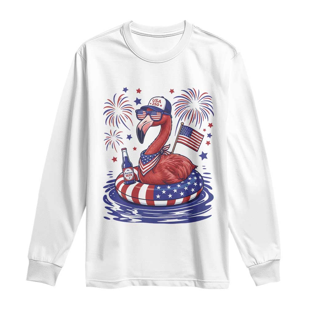 Flamingo 4Th Of July Patriotic USA American Flag Long Sleeve Shirt TS14 White Print Your Wear