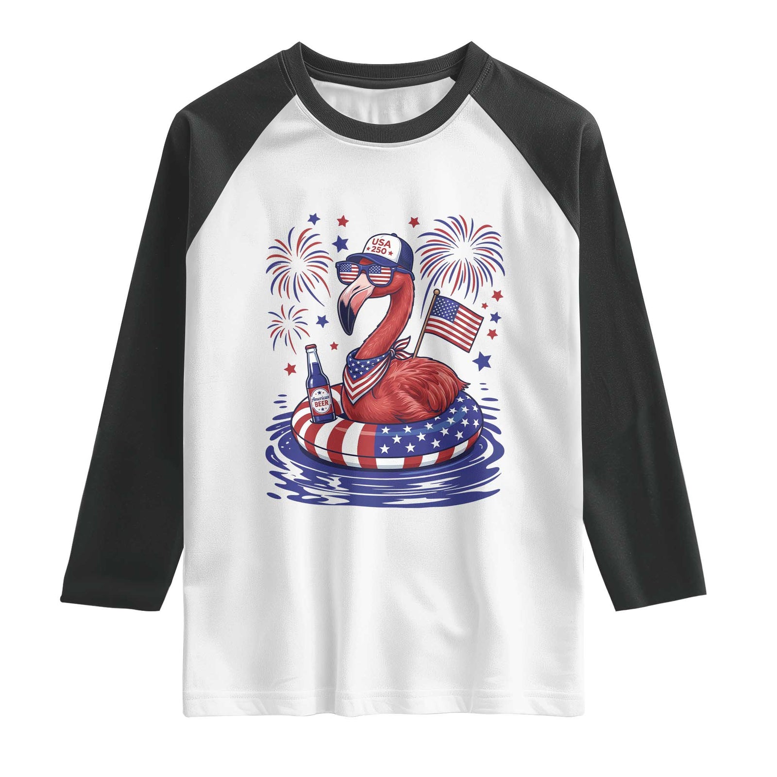 Flamingo 4Th Of July Patriotic USA American Flag Raglan Shirt TS14 White Black Print Your Wear