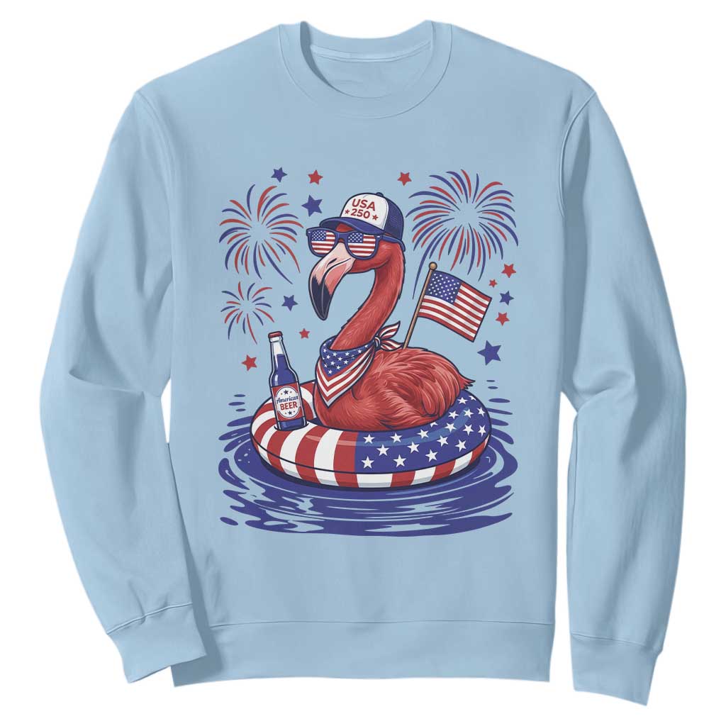 Flamingo 4Th Of July Patriotic USA American Flag Sweatshirt TS14 Light Blue Print Your Wear