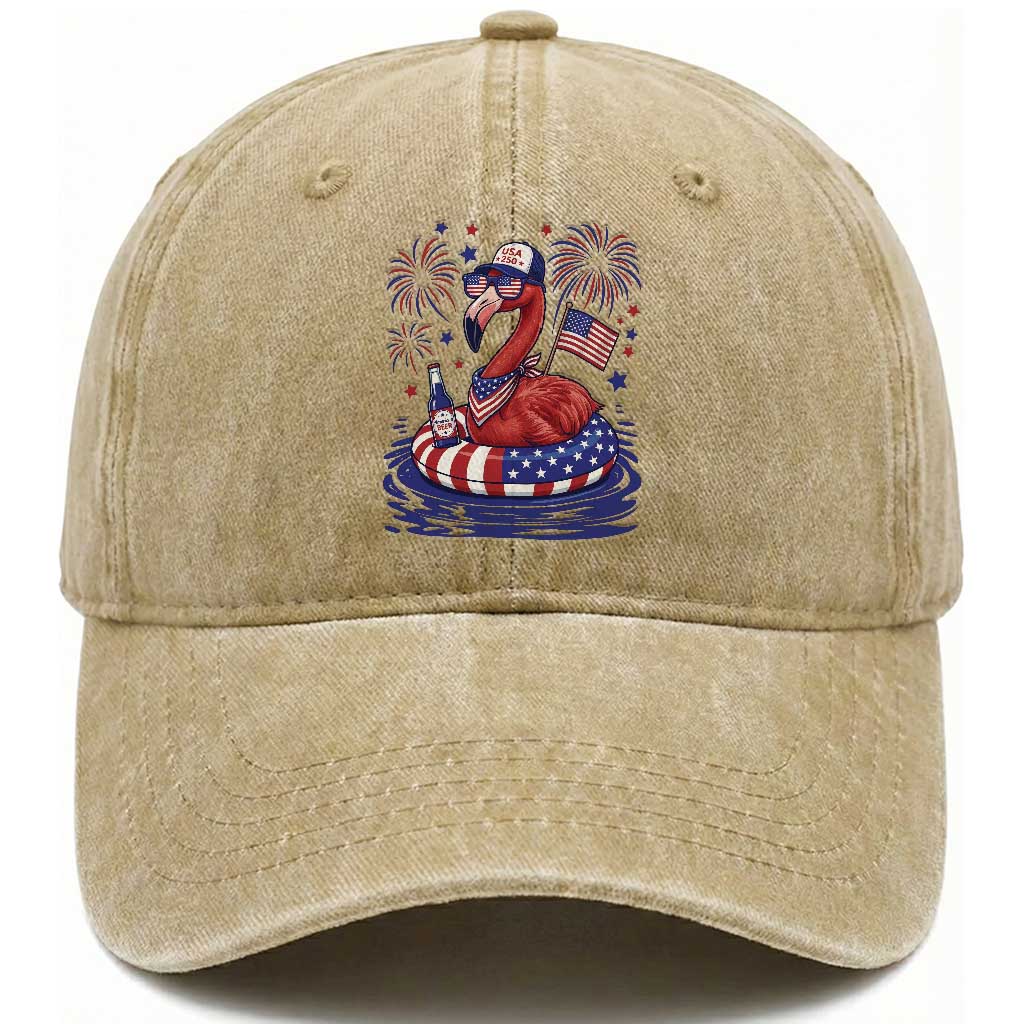 Flamingo 4Th Of July Patriotic USA American Flag Washed Cotton Baseball Cap TS14 Print Your Wear