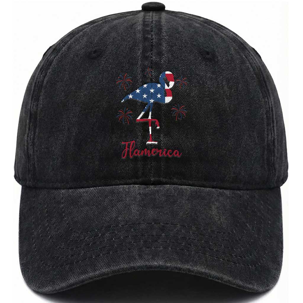 Flamingo 4Th Of July Patriotic USA Independence Flamerica Washed Cotton Baseball Cap TS14 Print Your Wear
