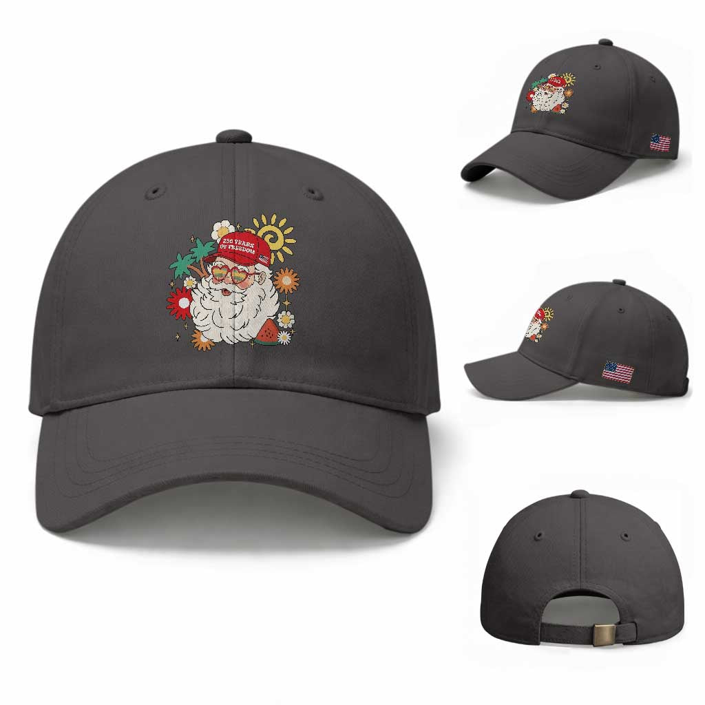 USA 250th Anniversary Santa Christmas In July Baseball Cap TS14 Baseball Cap Universal Fit Dark Gray Print Your Wear
