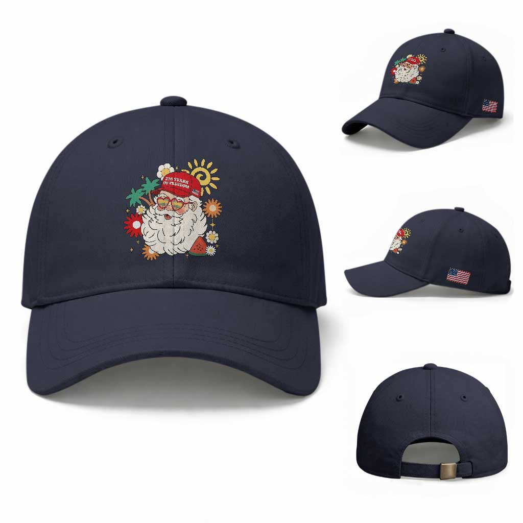 USA 250th Anniversary Santa Christmas In July Baseball Cap TS14 Baseball Cap Universal Fit Navy Print Your Wear