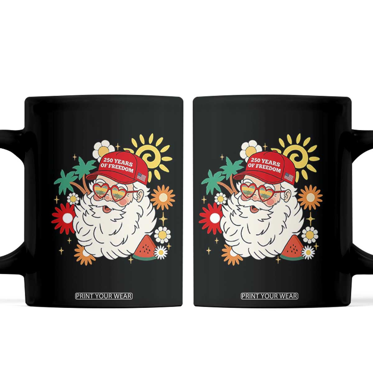 USA 250th Anniversary Santa Christmas In July Coffee Mug TS14 Black Print Your Wear