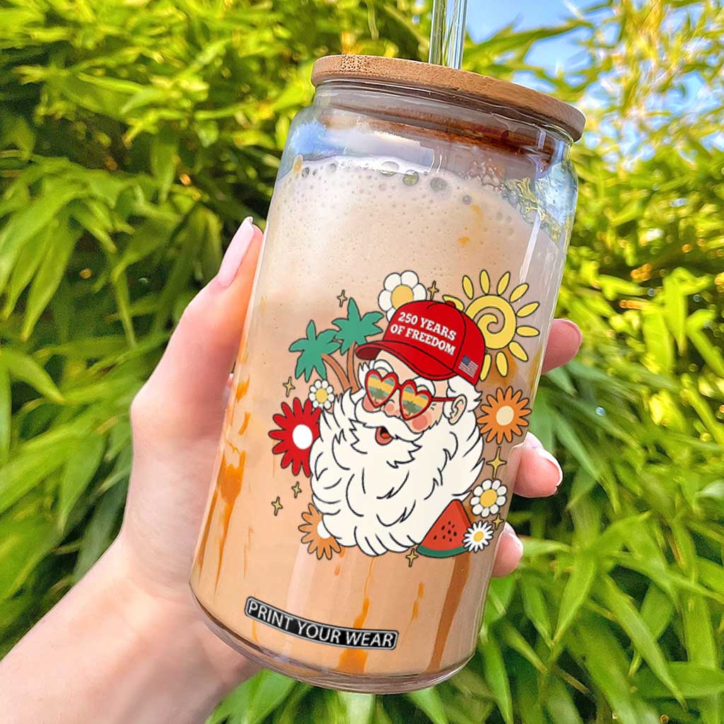 USA 250th Anniversary Santa Christmas In July Glass Can TS14 Black Print Your Wear