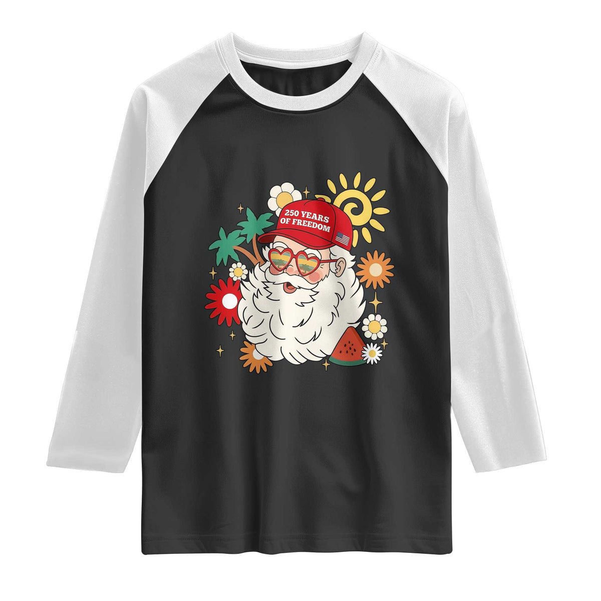 USA 250th Anniversary Santa Christmas In July Raglan Shirt TS14 Black White Print Your Wear
