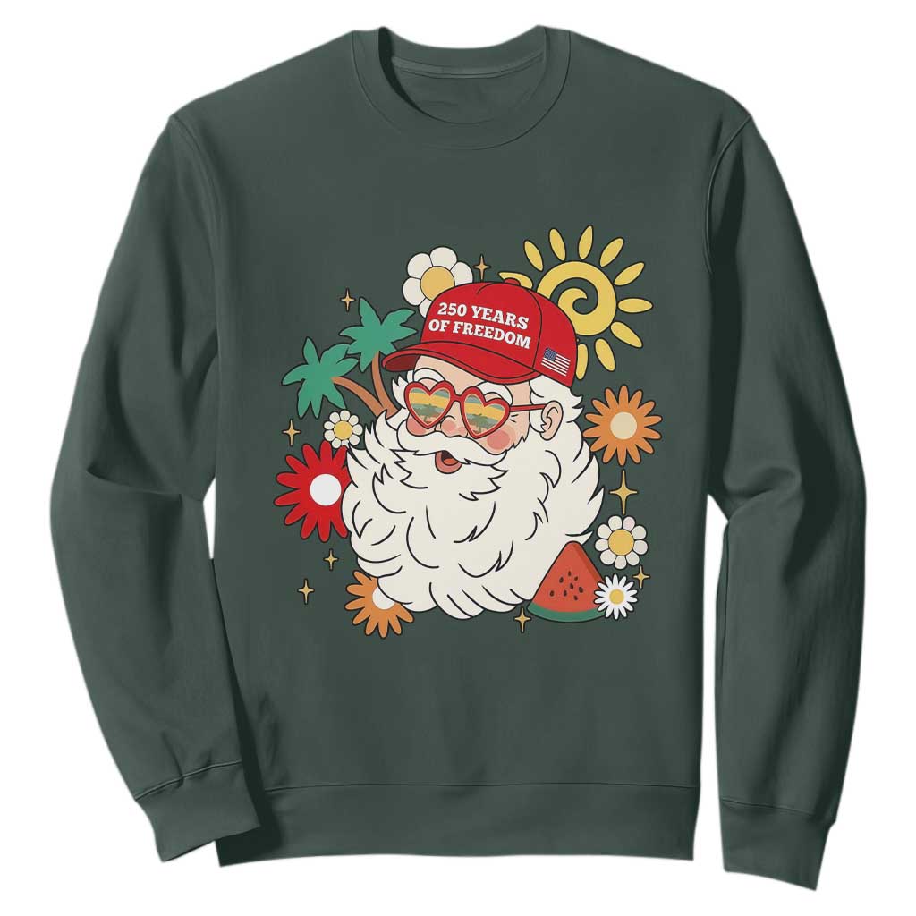 USA 250th Anniversary Santa Christmas In July Sweatshirt TS14 Dark Forest Green Print Your Wear