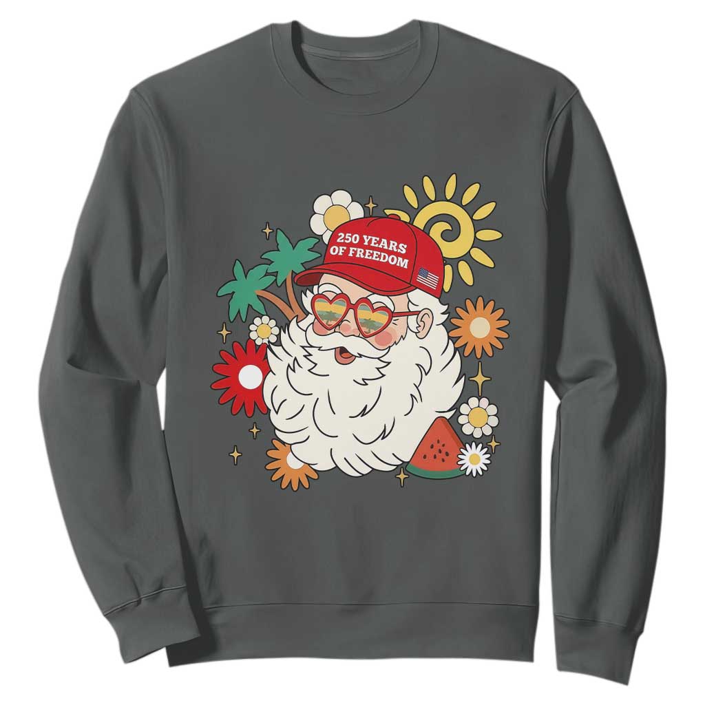 USA 250th Anniversary Santa Christmas In July Sweatshirt TS14 Dark Heather Print Your Wear