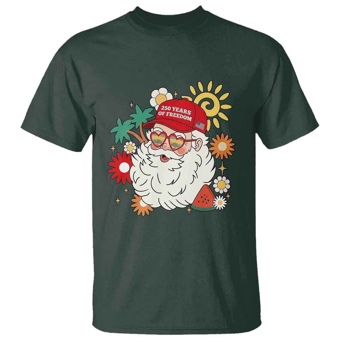 USA 250th Anniversary Santa Christmas In July T Shirt TS14 Dark Forest Green Print Your Wear
