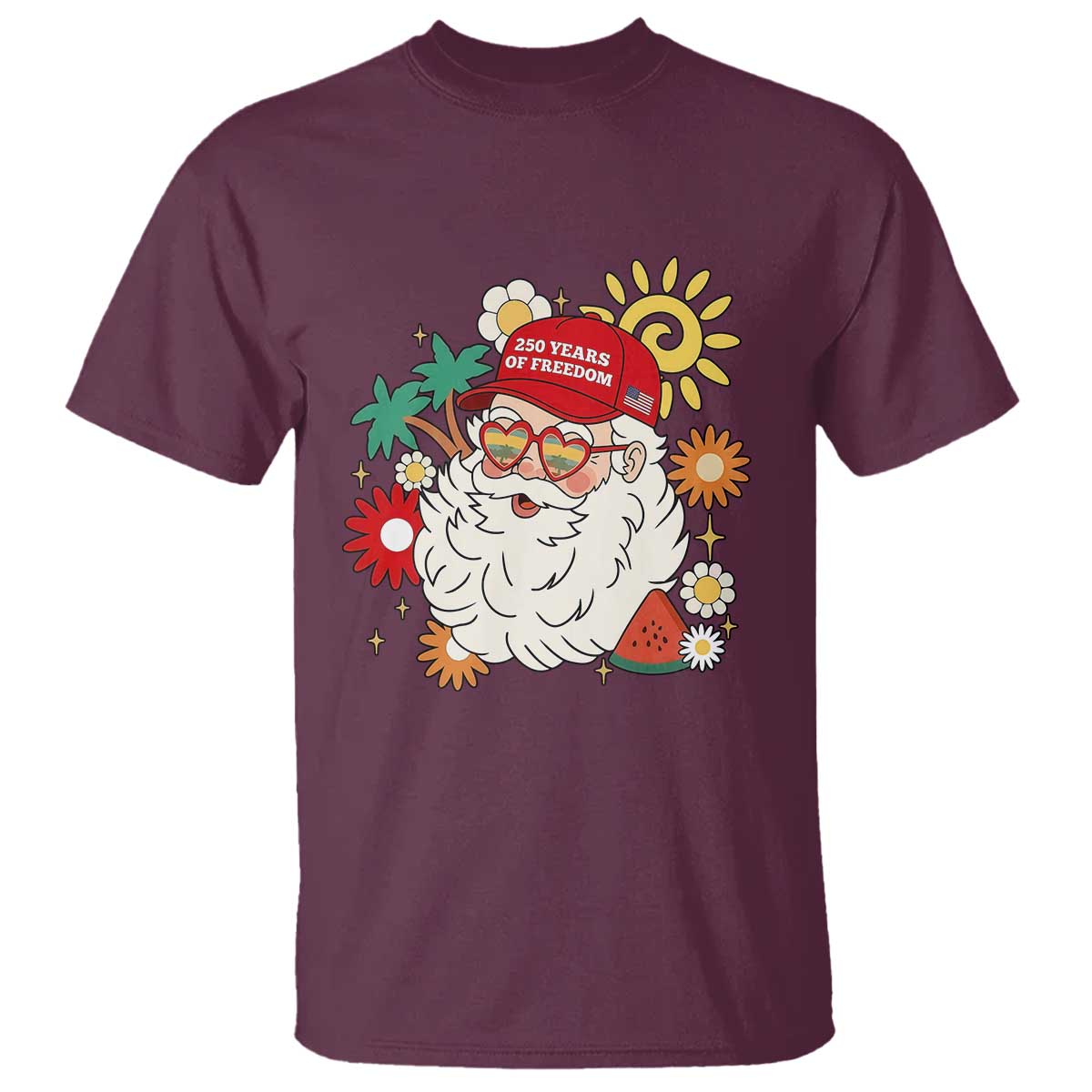 USA 250th Anniversary Santa Christmas In July T Shirt TS14 Maroon Print Your Wear