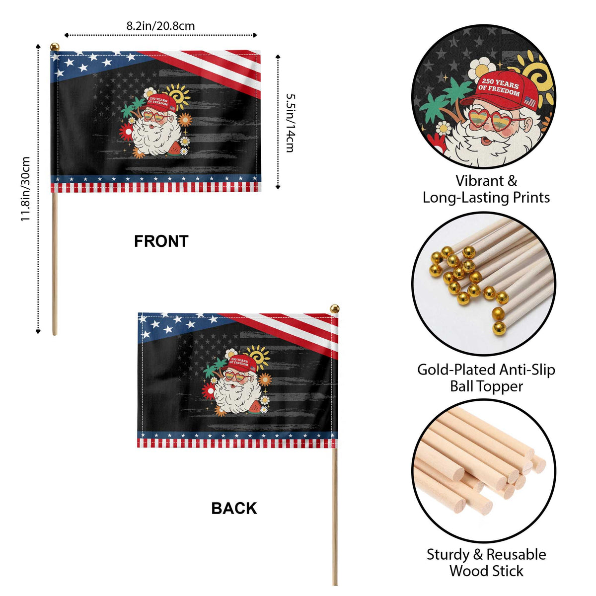 USA 250th Anniversary Santa Christmas In July Patriotic Handheld Flag TS14 Print Your Wear