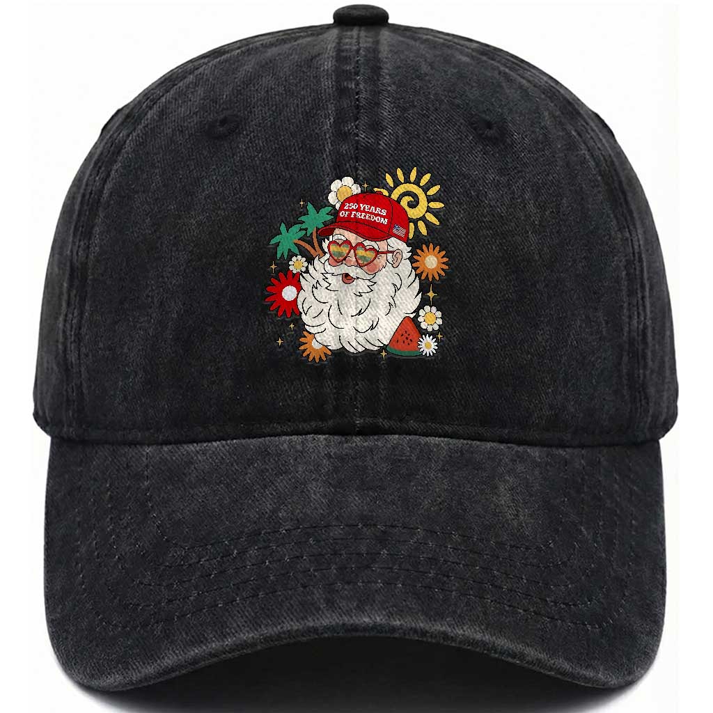 USA 250th Anniversary Santa Christmas In July Washed Cotton Baseball Cap TS14 Print Your Wear