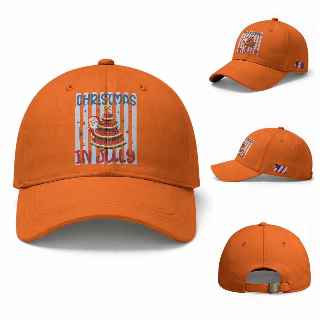 Funny Santa Christmas in July Baseball Cap Melon Christmas Tree Summer TS14 Baseball Cap Universal Fit Orange Print Your Wear