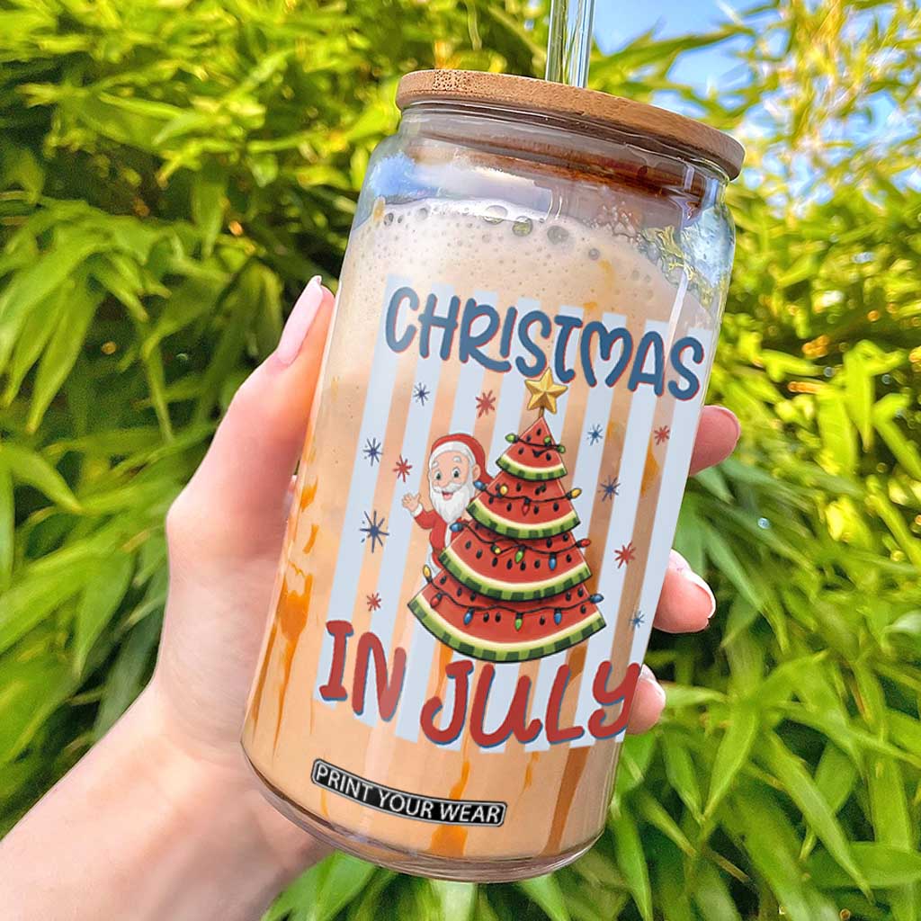 Funny Santa Christmas in July Glass Can Melon Christmas Tree Summer TS14 White Print Your Wear