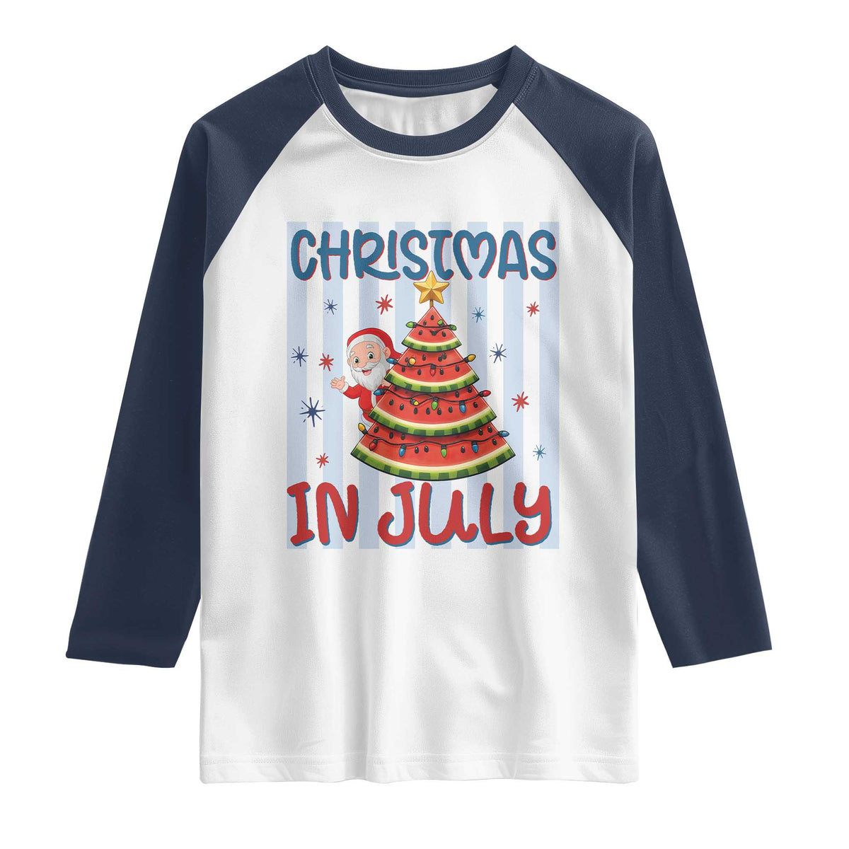 Funny Santa Christmas in July Raglan Shirt Melon Christmas Tree Summer TS14 White Navy Print Your Wear