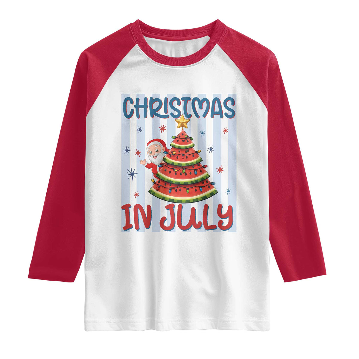 Funny Santa Christmas in July Raglan Shirt Melon Christmas Tree Summer TS14 White Red Print Your Wear