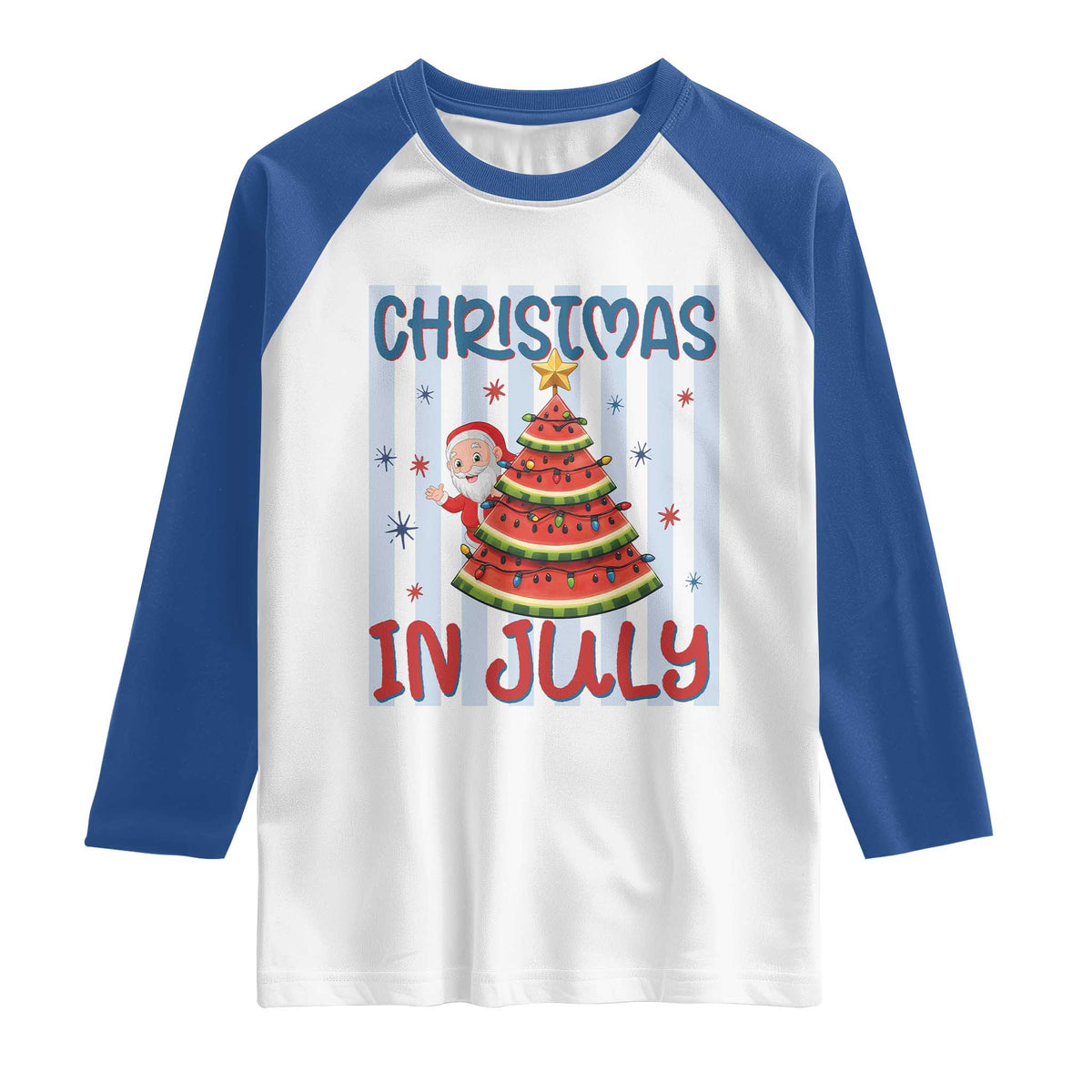 Funny Santa Christmas in July Raglan Shirt Melon Christmas Tree Summer TS14 White Royal Print Your Wear