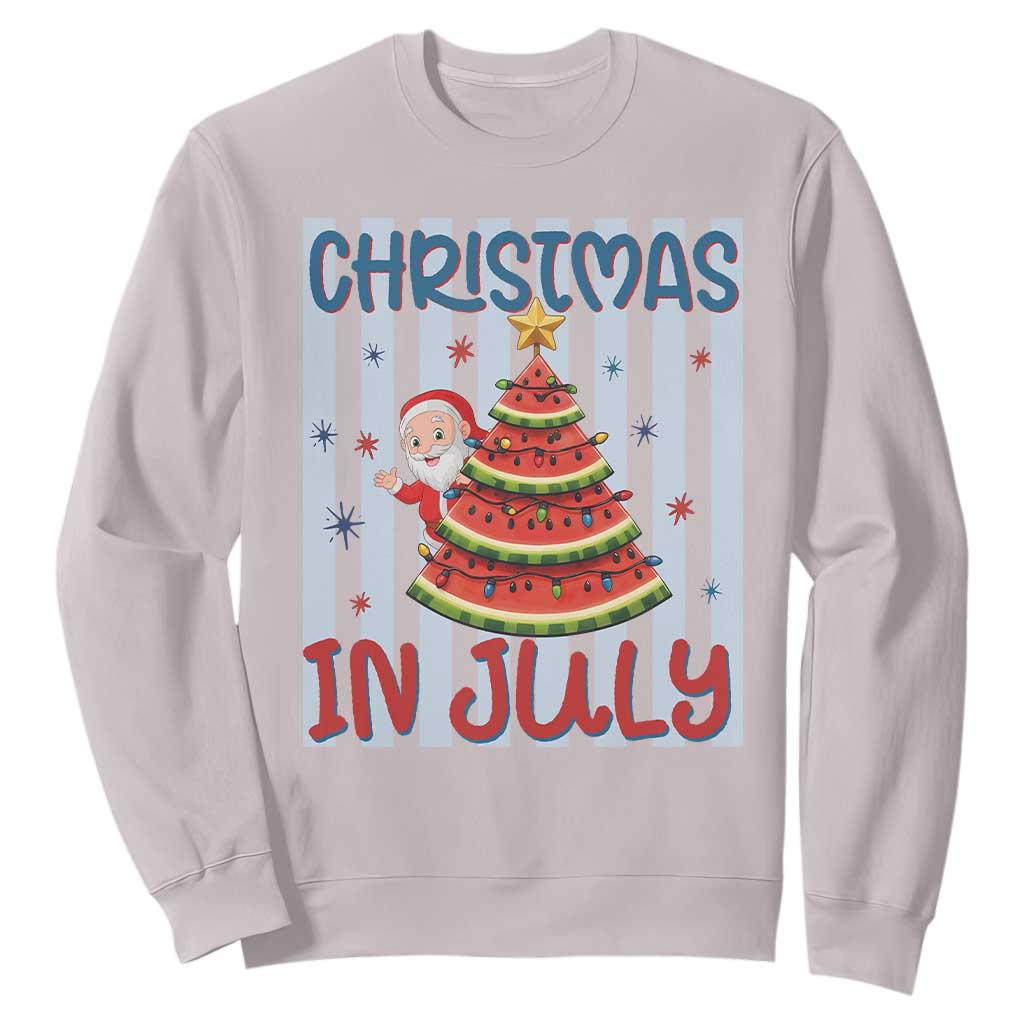 Funny Santa Christmas in July Sweatshirt Melon Christmas Tree Summer TS14 Ice Gray Print Your Wear