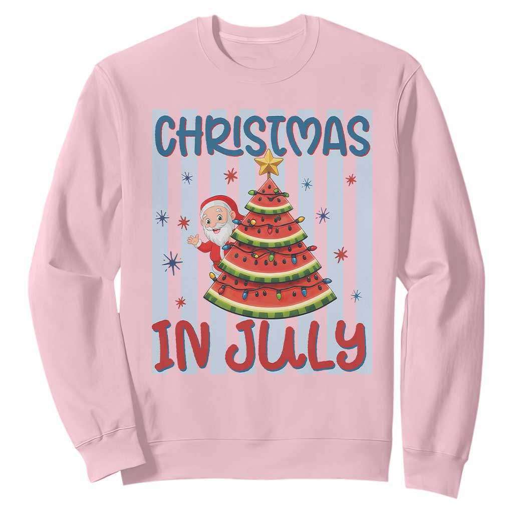 Funny Santa Christmas in July Sweatshirt Melon Christmas Tree Summer TS14 Light Pink Print Your Wear