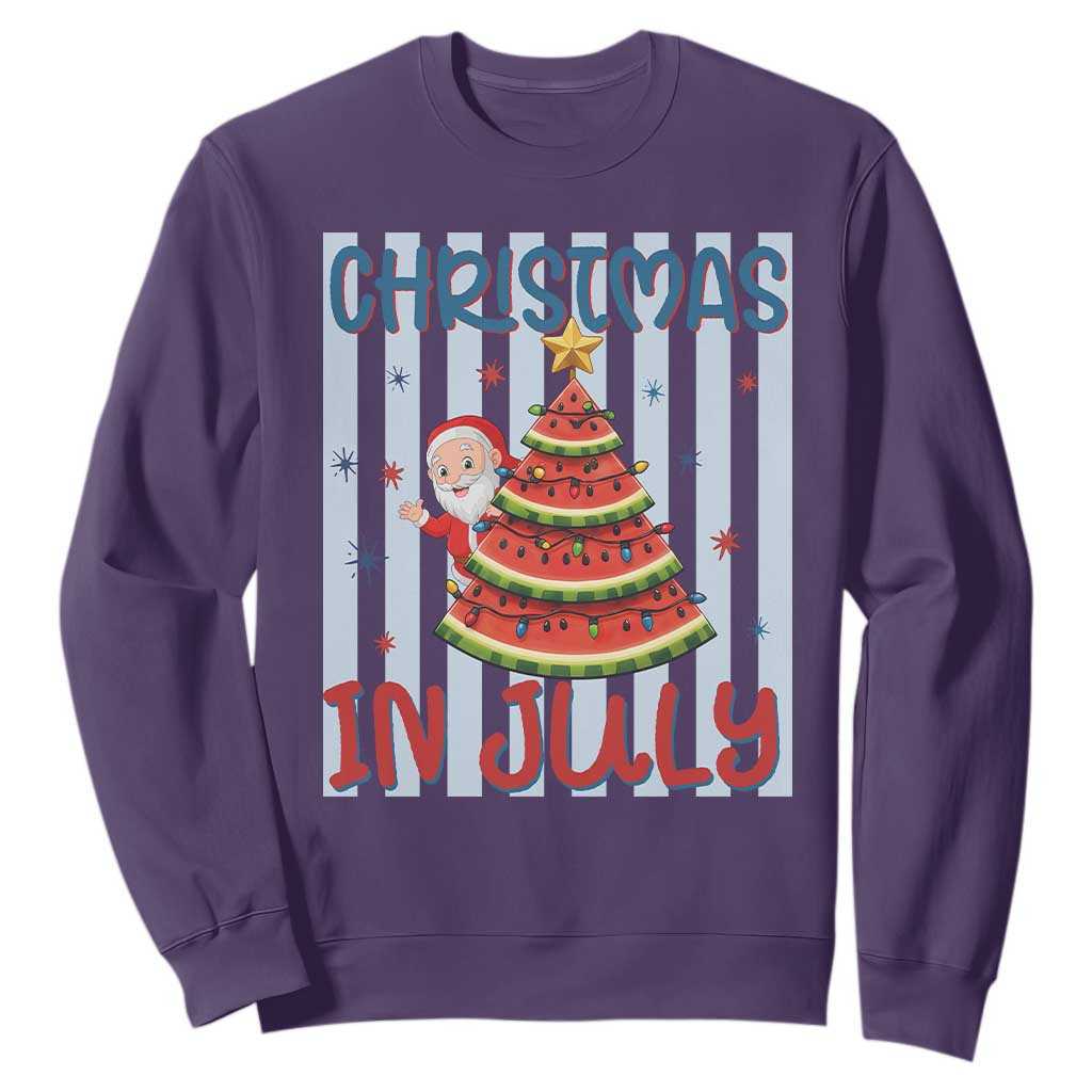 Funny Santa Christmas in July Sweatshirt Melon Christmas Tree Summer TS14 Purple Print Your Wear