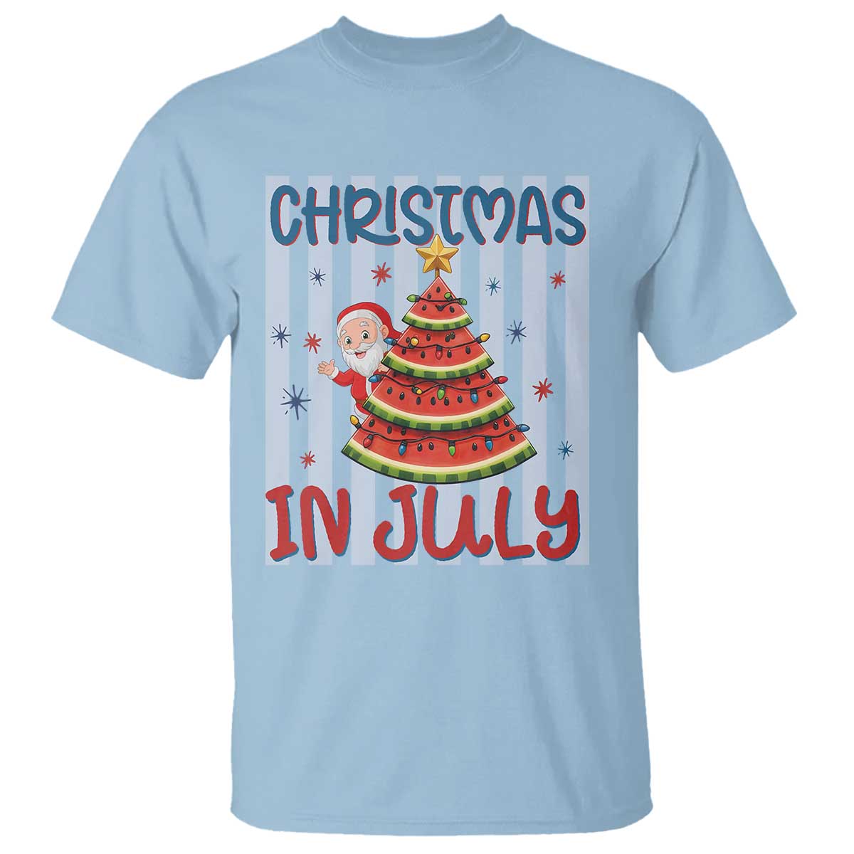 Funny Santa Christmas in July T Shirt Melon Christmas Tree Summer TS14 Light Blue Print Your Wear
