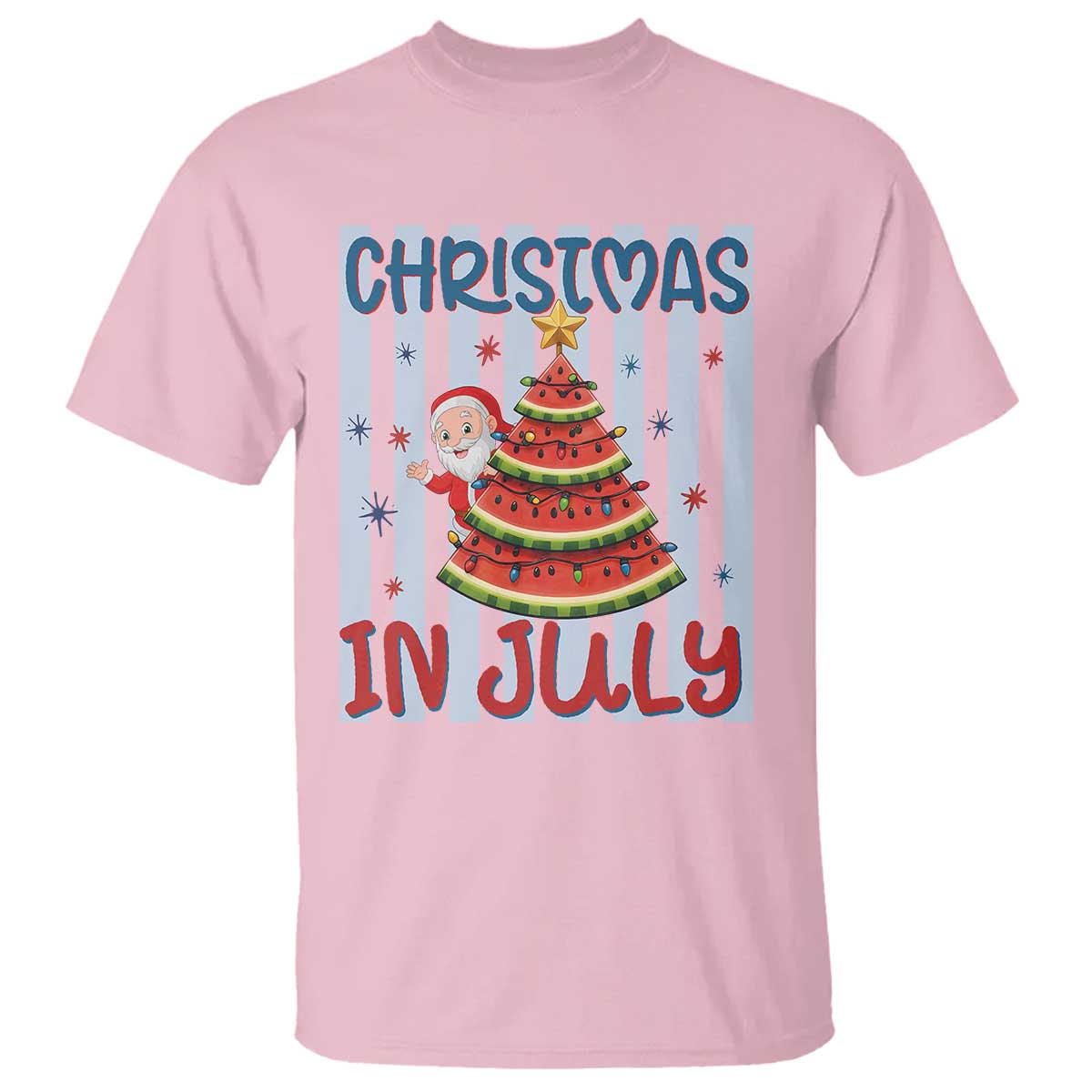 Funny Santa Christmas in July T Shirt Melon Christmas Tree Summer TS14 Light Pink Print Your Wear