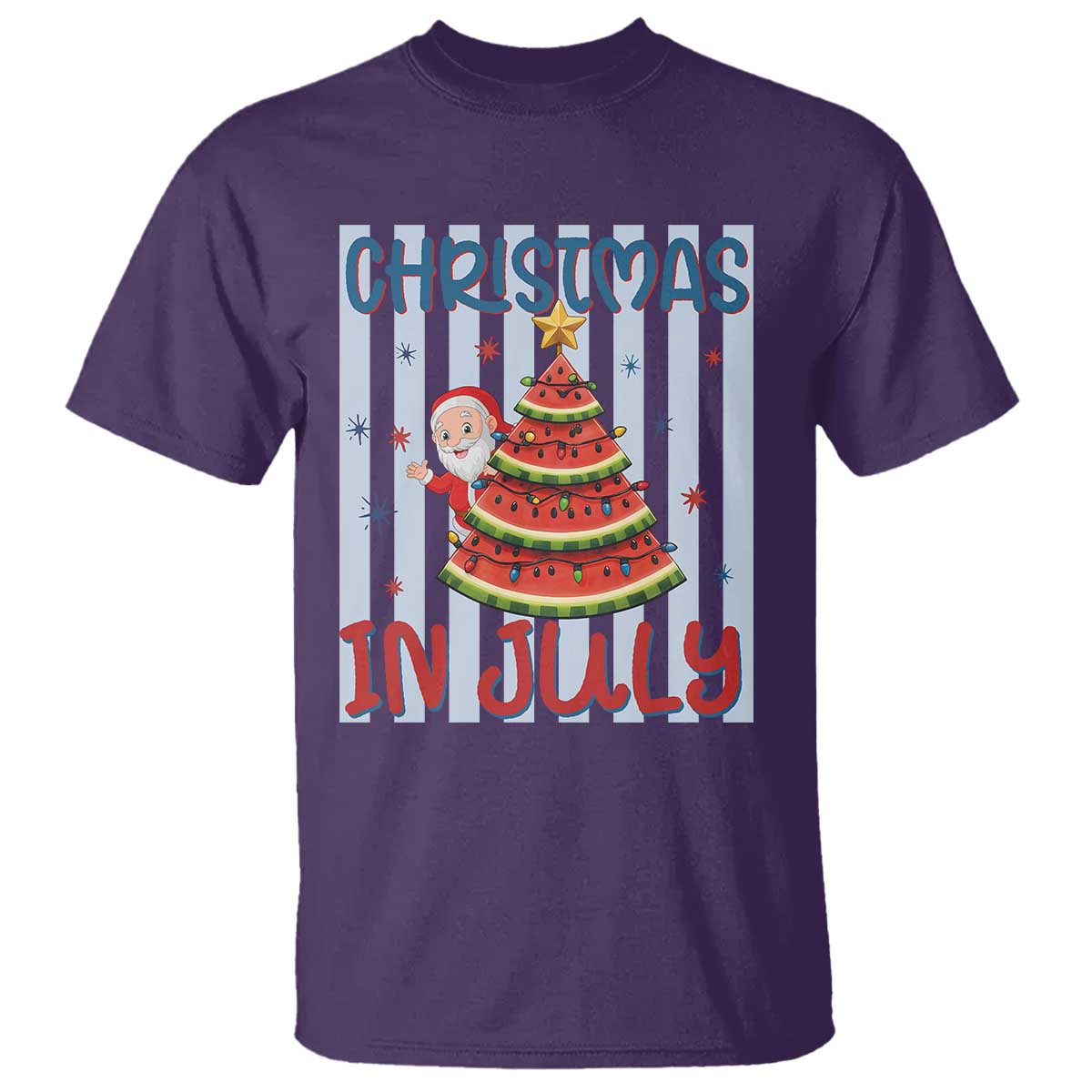 Funny Santa Christmas in July T Shirt Melon Christmas Tree Summer TS14 Purple Print Your Wear