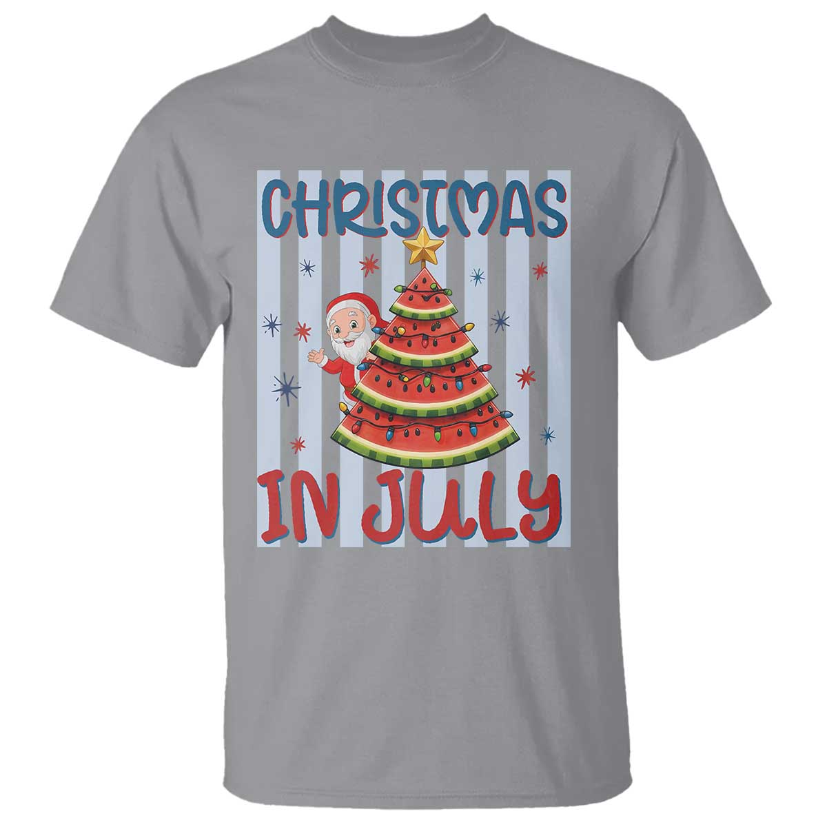 Funny Santa Christmas in July T Shirt Melon Christmas Tree Summer TS14 Sport Gray Print Your Wear