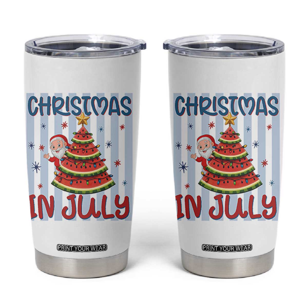 Funny Santa Christmas in July Tumbler Cup Melon Christmas Tree Summer TS14 White Print Your Wear