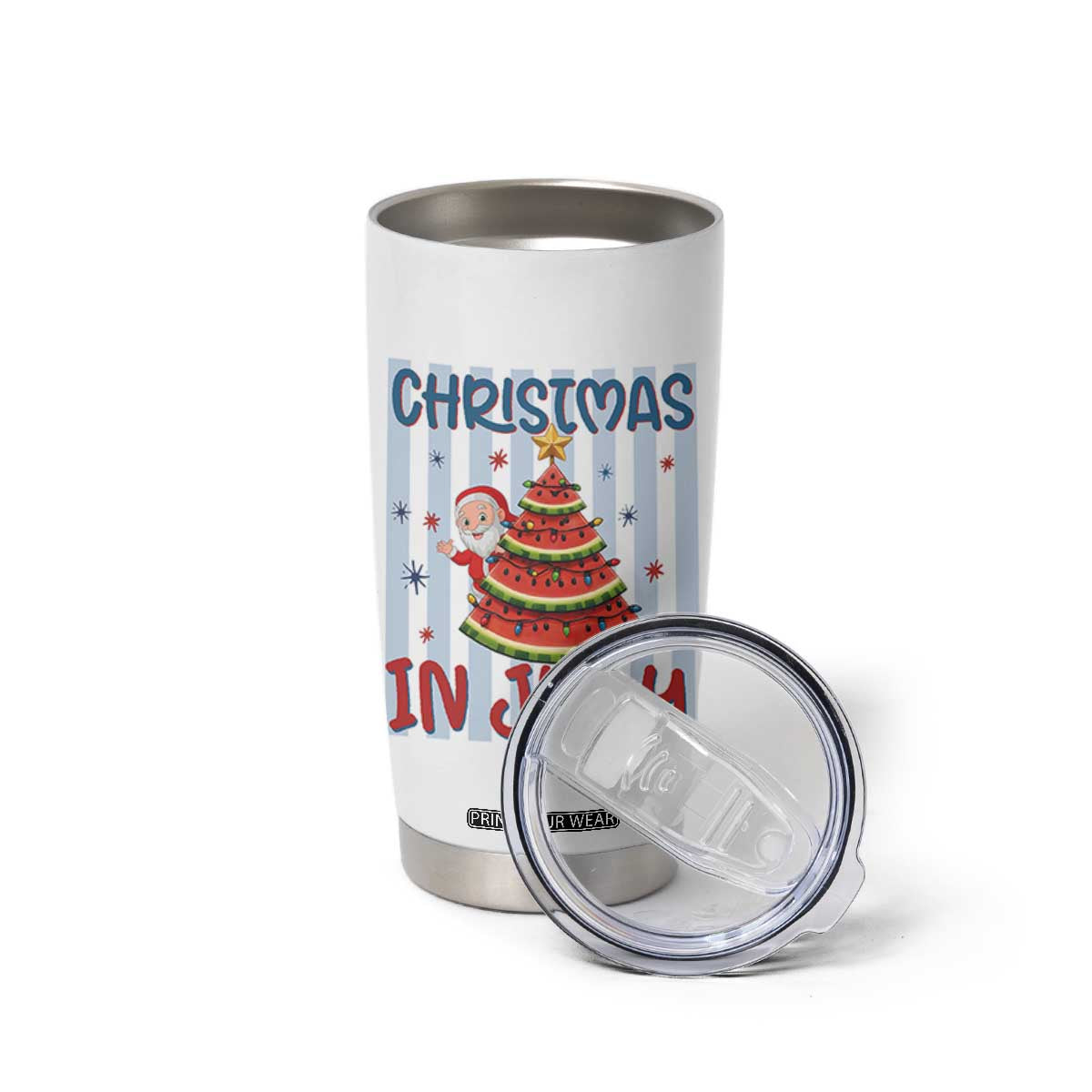Funny Santa Christmas in July Tumbler Cup Melon Christmas Tree Summer TS14 Print Your Wear