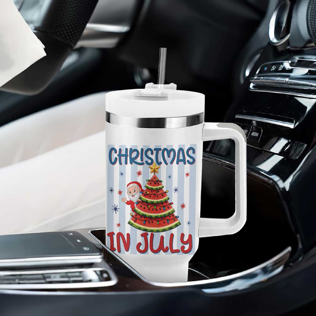 Funny Santa Christmas in July Tumbler With Handle Melon Christmas Tree Summer TS14 Print Your Wear