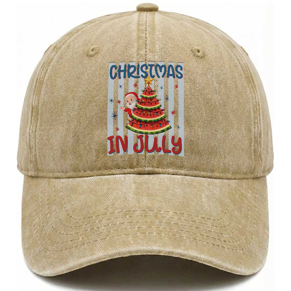 Funny Santa Christmas in July Washed Cotton Baseball Cap Melon Christmas Tree Summer TS14 Print Your Wear