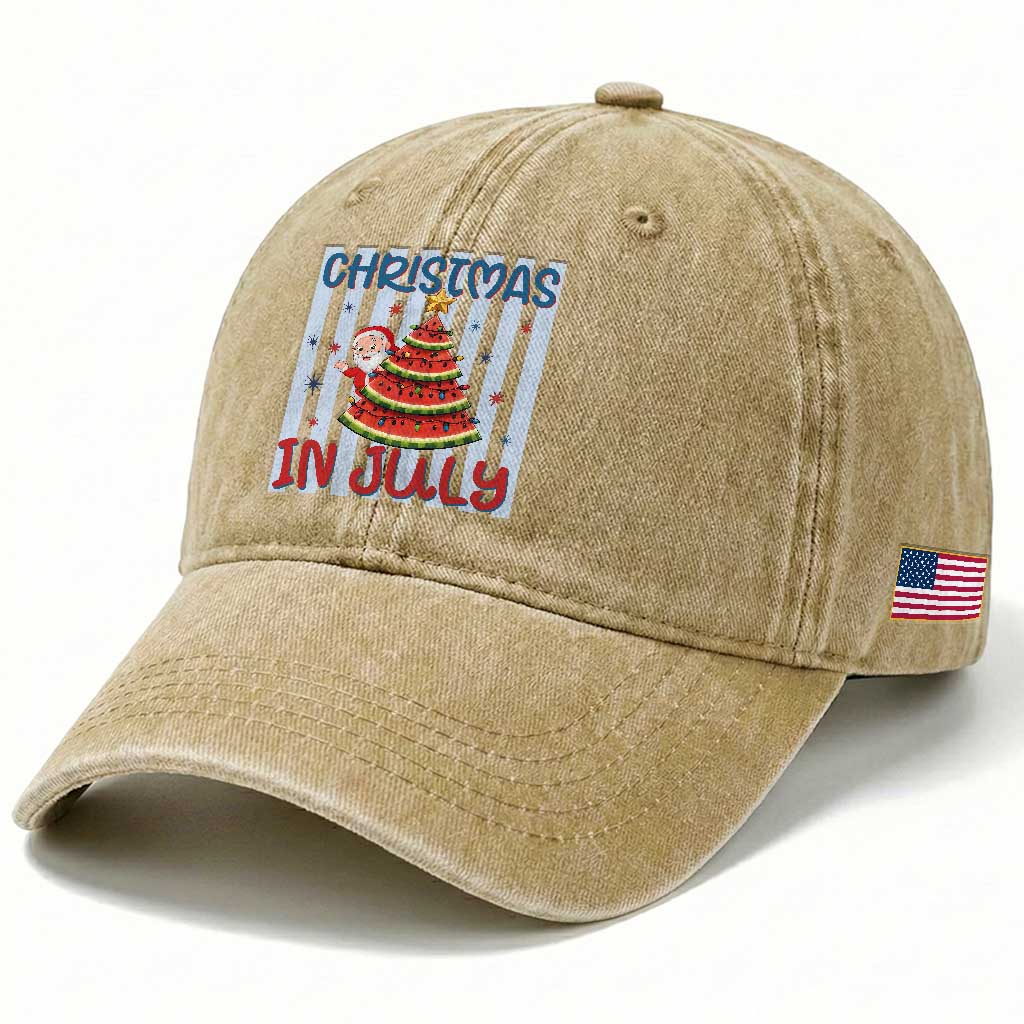 Funny Santa Christmas in July Washed Cotton Baseball Cap Melon Christmas Tree Summer TS14 Print Your Wear