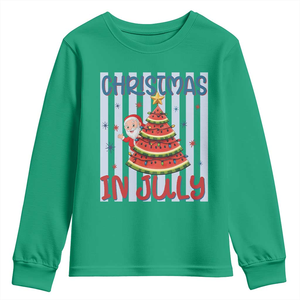 Funny Santa Christmas in July Youth Sweatshirt Melon Christmas Tree Summer TS14 Irish Green Print Your Wear