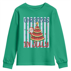 Funny Santa Christmas in July Youth Sweatshirt Melon Christmas Tree Summer TS14 Irish Green Print Your Wear