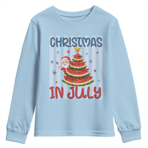 Funny Santa Christmas in July Youth Sweatshirt Melon Christmas Tree Summer TS14 Light Blue Print Your Wear