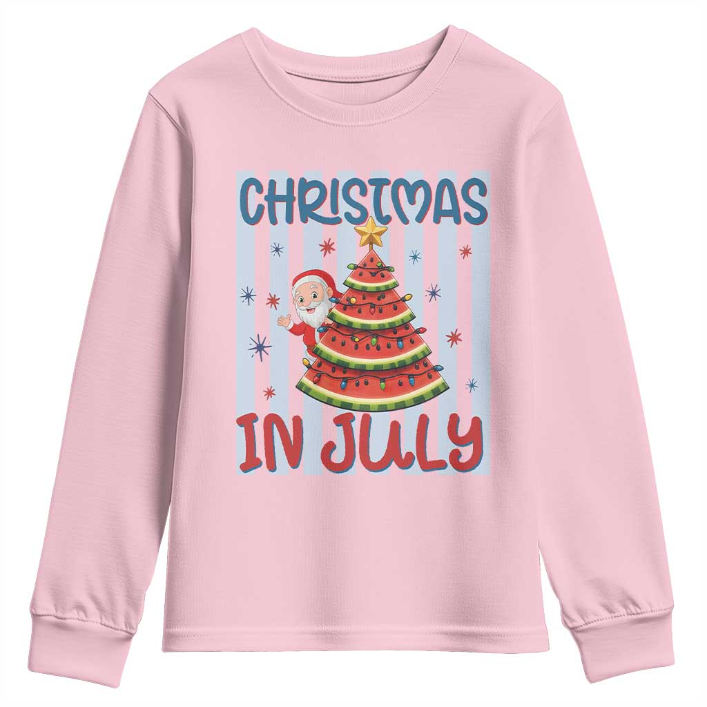 Funny Santa Christmas in July Youth Sweatshirt Melon Christmas Tree Summer TS14 Light Pink Print Your Wear