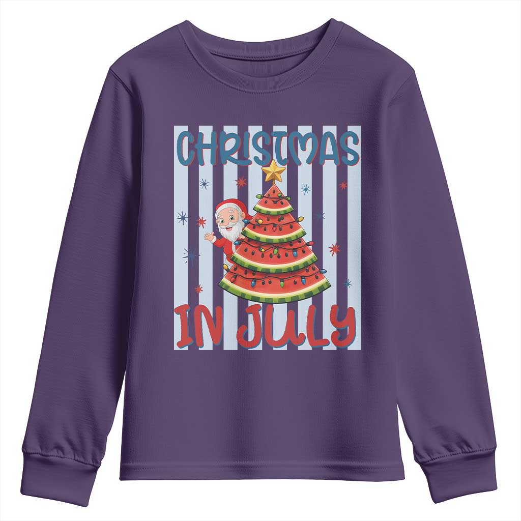 Funny Santa Christmas in July Youth Sweatshirt Melon Christmas Tree Summer TS14 Purple Print Your Wear