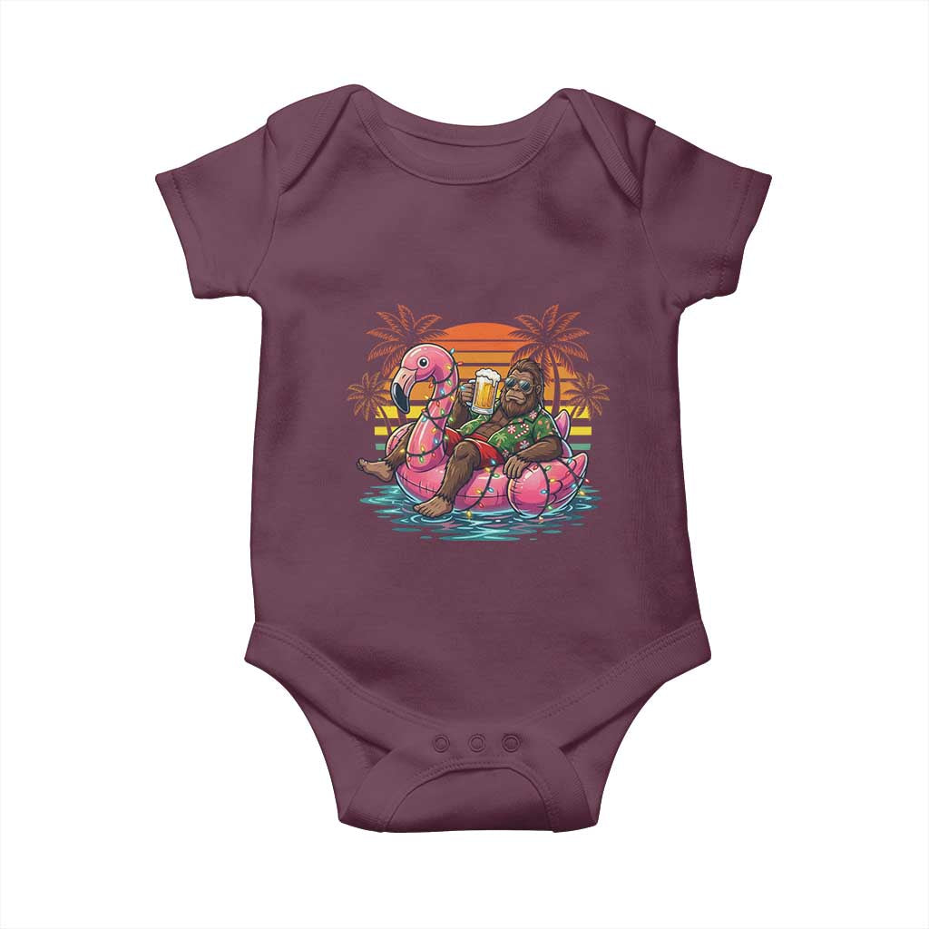 Funny Bigfoot Drinking Beer Christmas in July Baby Onesie TS14 Maroon Print Your Wear