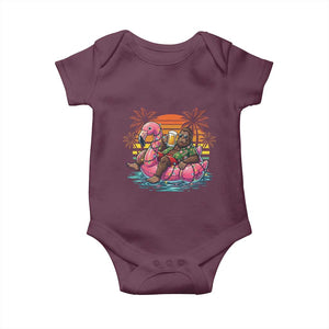 Funny Bigfoot Drinking Beer Christmas in July Baby Onesie TS14 Maroon Print Your Wear